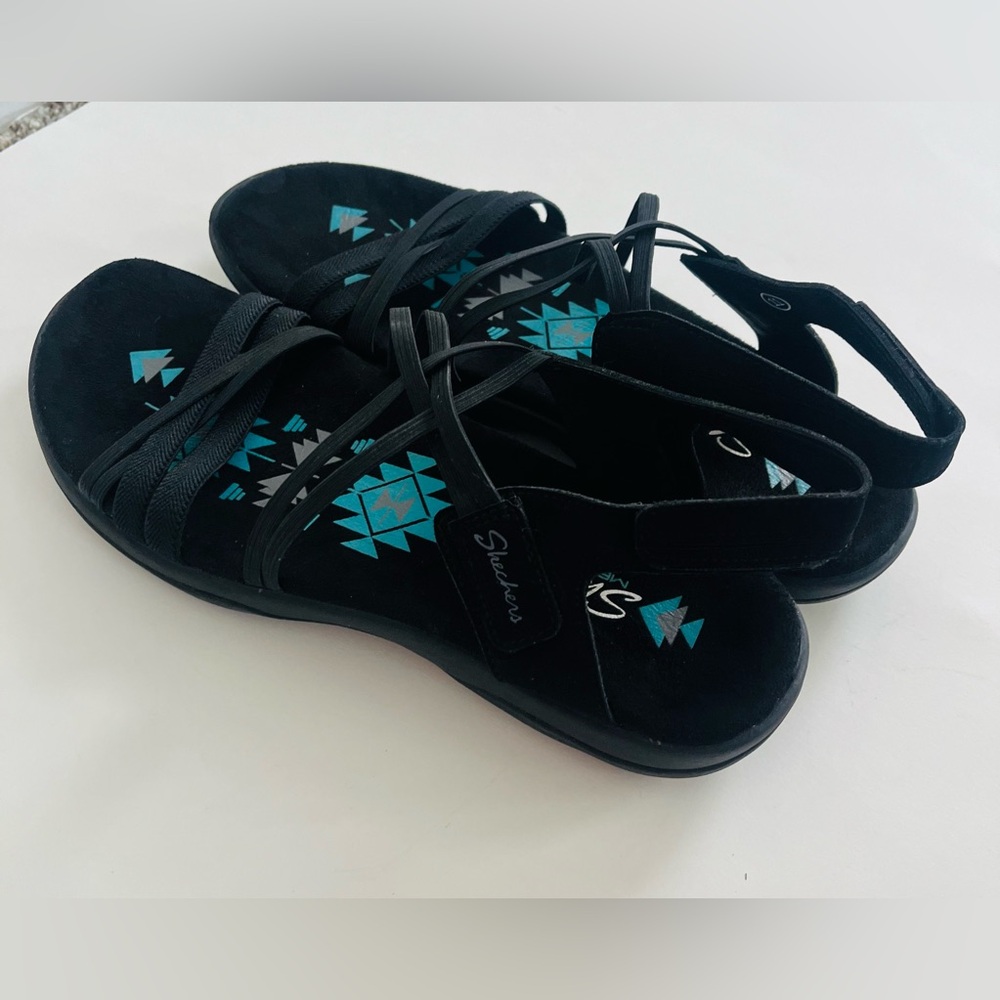 Skechers Black Sandals with Blue and Gray Accents Size 11